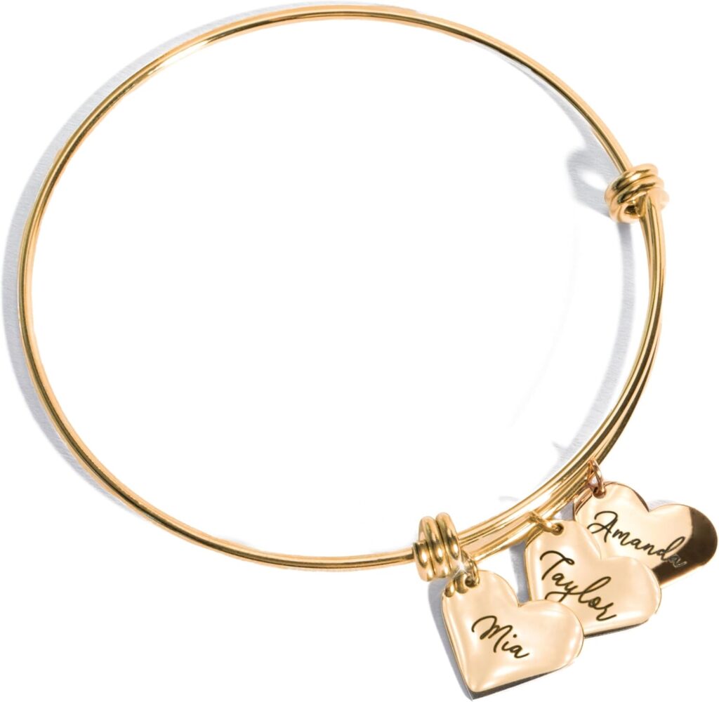 MignonandMignon Personalized Name Bracelets for Women Handmade Heart Charm Custom Engraved Name Bangle Unique Gift for Her Grandma Bracelets for women – ABR-MH