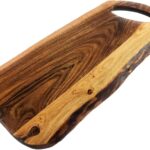 Acacia Charcuterie Board with Natural Live Edge & Round Handle – Wood Cheese Board – Decorative Wooden Serving & Cutting Board – Housewarming, Mothers Day, New Home & Wedding Gifts (XL – 24” x 10”)