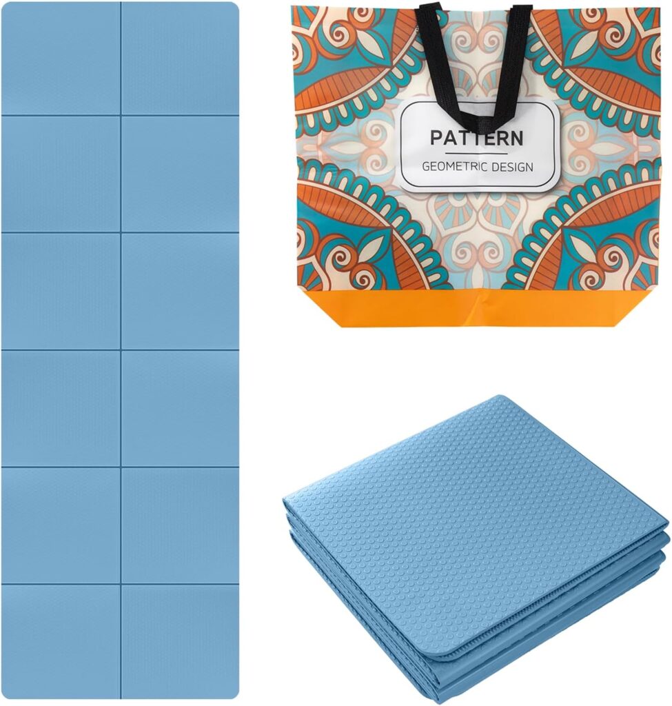 Foldable Yoga Mat Thick Non-Slip TPE Exercise Mat Packable Travel Yoga Mat with Carrying Bag Ideal for Yoga, Pilates, Workout & Home/Gym Fitness