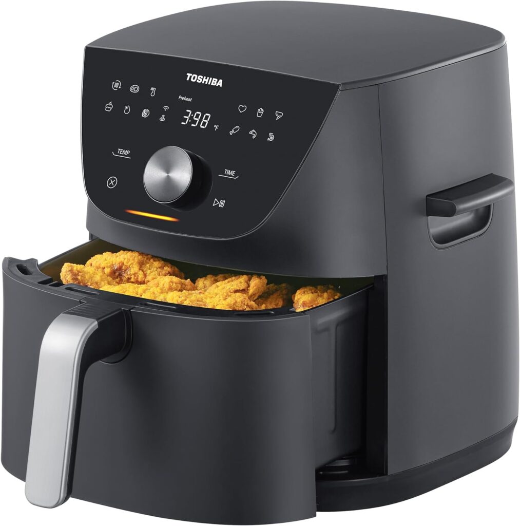 Toshiba 7.7QT Air Fryer, Family-Size for Quick and Easy Meals, 12 Preset Menus and Menu-IQ Function, 1°F Precision, 90% less fat, Double-sided Handles Easy Carrying
