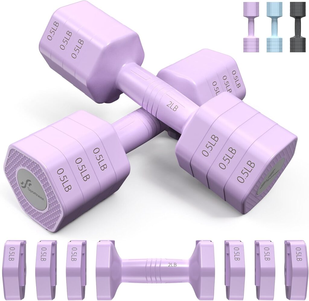 Sportneer Adjustable Dumbbells Hand Weights Set: 4 In 1 Weight Each 2lb 3lb 4lb 5lb Free Weights Dumbbells Set for Women Fast Adjust Dumbbell Set for Men Home Gym Workout Strength Training Exercise
