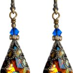 Antique Inspired Vintage Victorian Dangle Drop Earrings for Women – Colored Austrian Crystal Leverback Earrings – Jewelry Gift for Her