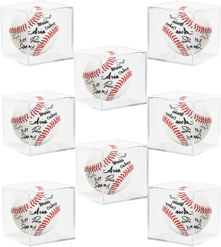 8 Pack Acrylic Baseball Display Case – UV Protected Holder for Autographed Baseball, Tennis Ball, Golf, Billiard – Memorabilia Display Cases