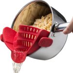 Kitchen Gizmo Snap N Strain Silicone Pot Strainer – Adjustable Clip-On Pasta Strainer for Pots, Pans, and Bowls – Large Red Kitchen Colander