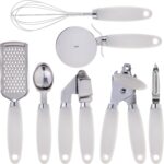 COOK WITH COLOR Kitchen Gadget Set Stainless Steel Utensils with Soft Touch Handles, 7 Pieces, Stainless Steel White