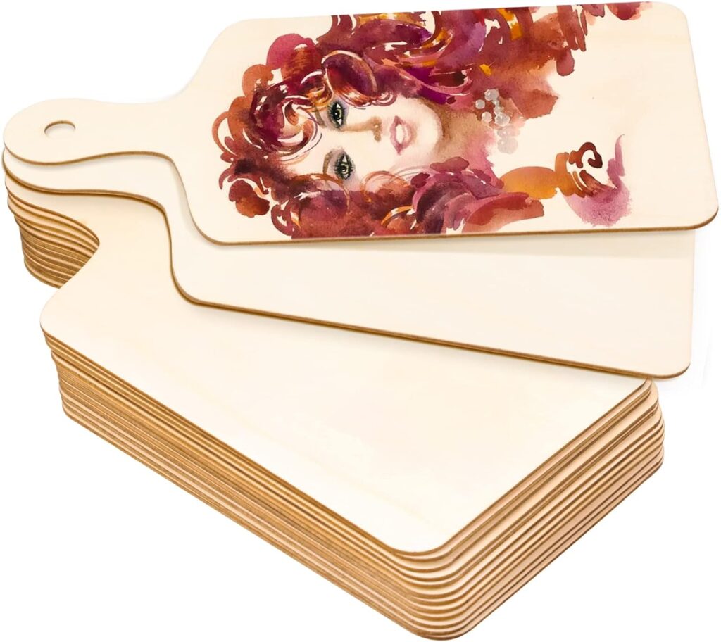 Oomcu 12 PCS Wooden Mini Cutting Board with Handle,Rectangle Unfinished Wood Craft Paddle Serving Tray Chopping Board Cutout for DIY Thanksgiving Christmas Home Kitchen Fruit Decor (11.8 x 6.3 Inch)