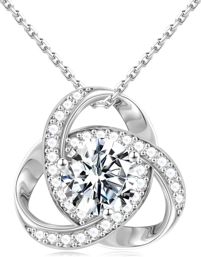MOOSEA Love Knot Moissanite Necklace for Women, 1-3 ct D Color VVS1 Clarity 925 Sterling Silver Moissanite Pendant Necklace, Anniversary Birthday Gifts for Women Wife Mom Girlfriend Jewelry Gifts