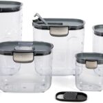 ProKeeper+ 9-Piece Airtight Food Storage Container Set – Clear Plastic Flour and Sugar Canister Set with Magnetic Accessories for Kitchen Organization (Grey, 9-Piece)