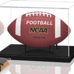 Football Display Case, Acrylic Football Case Clear, UV Protected Display Case with Solid Wood Base Stand for Full Size Signed Football Holder for Football Fans & Collectors