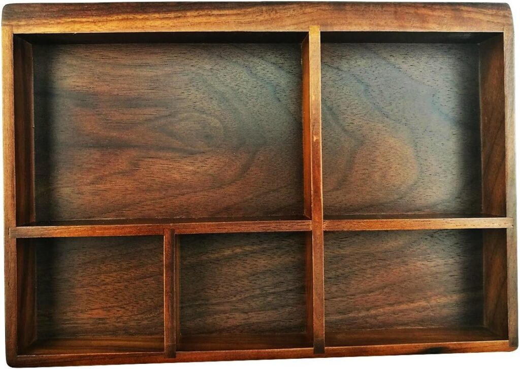 Winterworm Vintage Black Walnut Wooden Tray Organizer 5 Compartment Organizer Jewelry Storage Key Holder Divided Box Desk Organizer