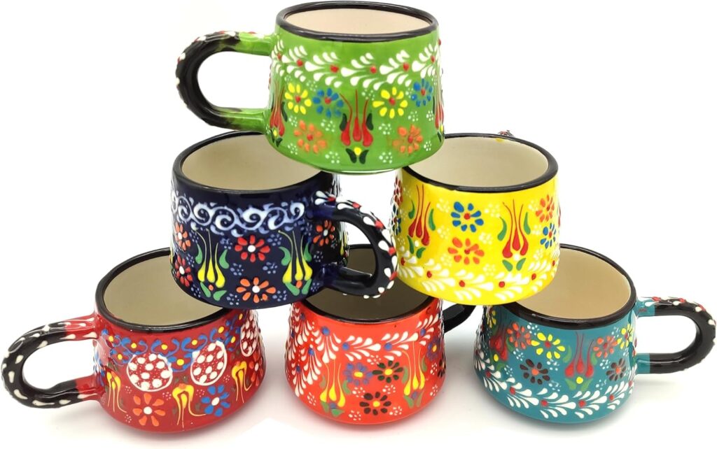 Coffee Mug Cups Ceramic Handmade 6 Oz Coffee Mug Set for Espresso Cups Set of 6, Multi Color Tile Coffee Cup Set for Tea, Cappuccino, Latte 180 Ml