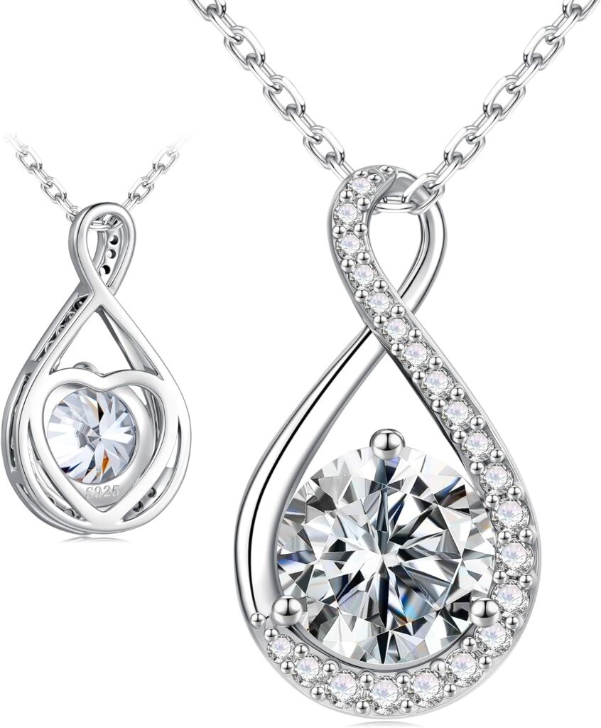 MOOSEA Infinity Moissanite Necklace for Women, 1-3 ct D Color VVS1 Clarity 925 Sterling Silver Moissanite Pendant Necklace, Anniversary Birthday Gifts for Women Wife Mom Girlfriend Jewelry Gifts