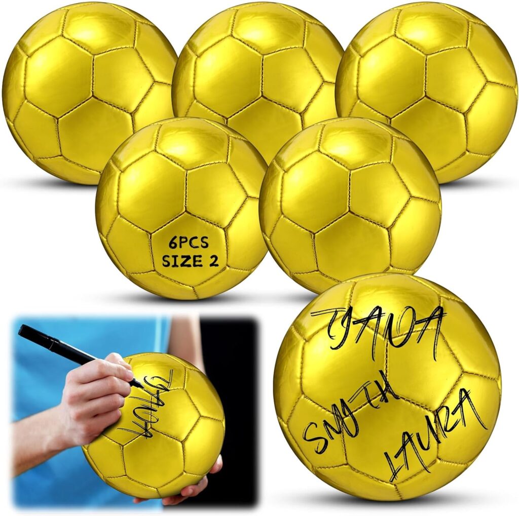 6/9 Pcs Gold Autograph Soccer Ball Official Size 2 Mini Trophy Soccer Golden Custom Football with Air Pump for Trophies Anniversary College Coaching Gift Awards Party