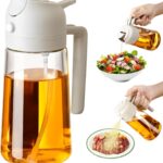 16oz/470ml Oil Dispenser and Oil Sprayer, Glass Olive Oil Pourer for Kitchen, Air Fryer, Cooking, Salad, BBQ (White)