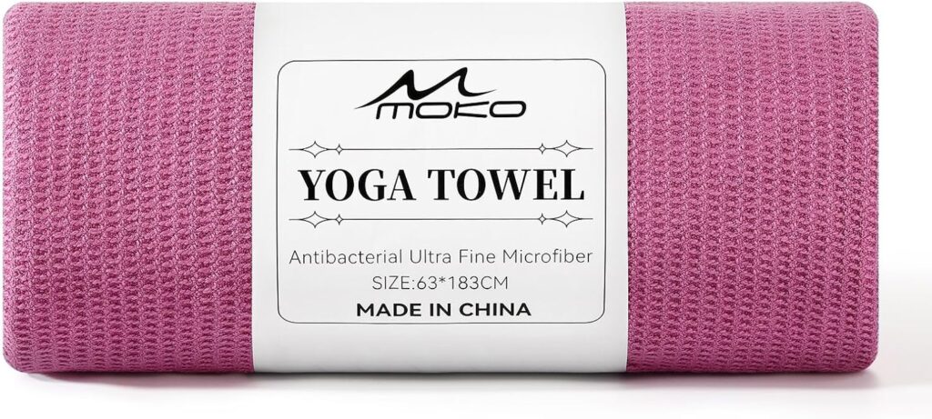 MoKo Hot Yoga Towel, Non-Slip Yoga Mat Towel with Grip Dots, 74.4″×27.3″ Yoga Mat Cover for Pilates, Fitness, Meditation