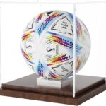 Soccer Ball Display Case with Wood Base, Clear Acrylic Display Case Soccer Box with Removable Built-in Ball Holder for Autographed Balls, Sports Collectibles, Memorabilia Displays