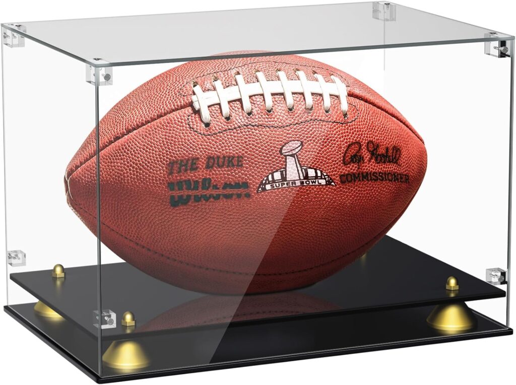 KKU Acrylic Football Display Case – Clear Double Tier Black Stand for Signed Autographed Football Display