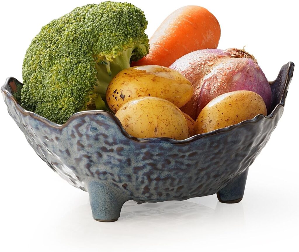 Fruit Bowl, Porcelain Oval Bowl for Kitchen Counter Large Decorative Bowl for Home Decor Centerpiece Bowl for Fruit, Vegetable, Breads, Nuts, Blue