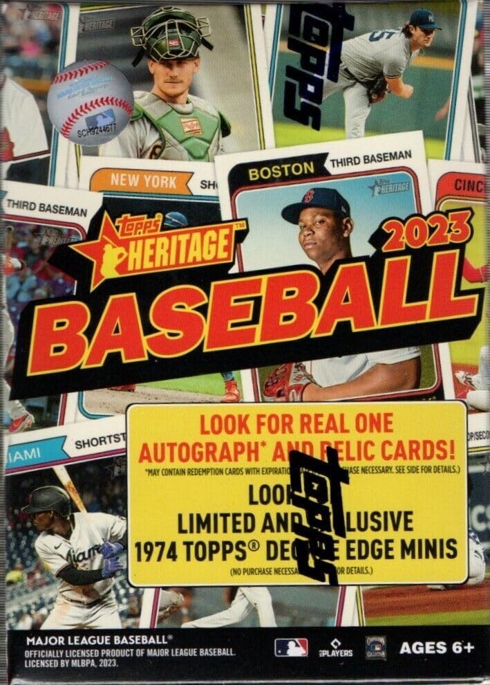 2023 Topps HERITAGE Baseball Series Factory Sealed Blaster Box with Chance for AUTOGRAPHED cards, RELIC cards, Chrome Variations, Refractors, Rookie Cards and MUCH more
