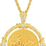 Fettero Gold Necklace for Women Birth Flower Necklace with Birthstone 14K Gold Plated Dainty Rotating Coin Pendant Necklace Personalized Birth Month Jewelry for Birthday Mother’s Day Gift 12 Month