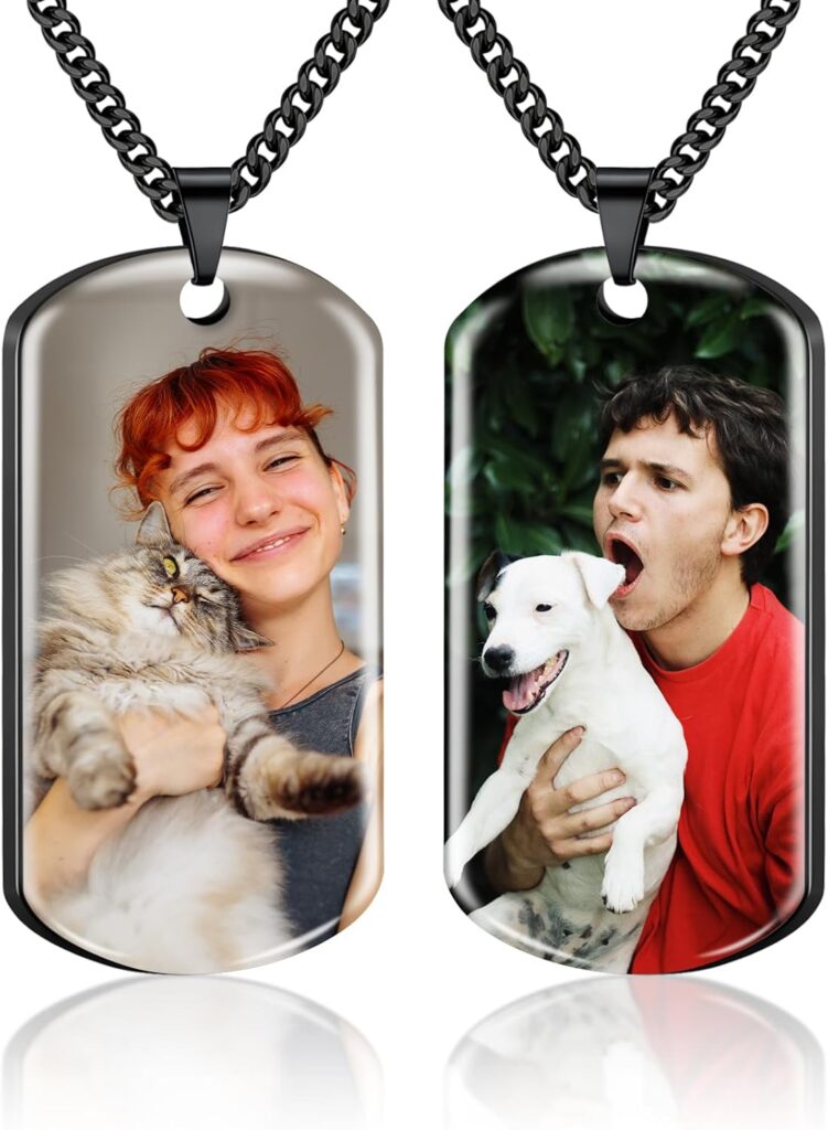 Picture Necklace Personalized Photo – Custom Engraved Text Dog Tags Necklaces, Customized Gifts for Men Women
