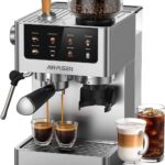 AIRMSEN Espresso Machines with Burr Grinder, 20 Bar, Milk Frother Steam Wand, Stainless Steel Coffee Maker for Home – Cappuccino Latte & ​​Cold Brew​​ Iced Coffee Maker & Americano