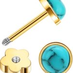 G23 Titanium Handmade Turquoise Stud Earrings for Sensitive Skin Hypoallergenic Women Flat Back Nap Earrings Studs 20G Screw Back Cartilage Stud Earrings
