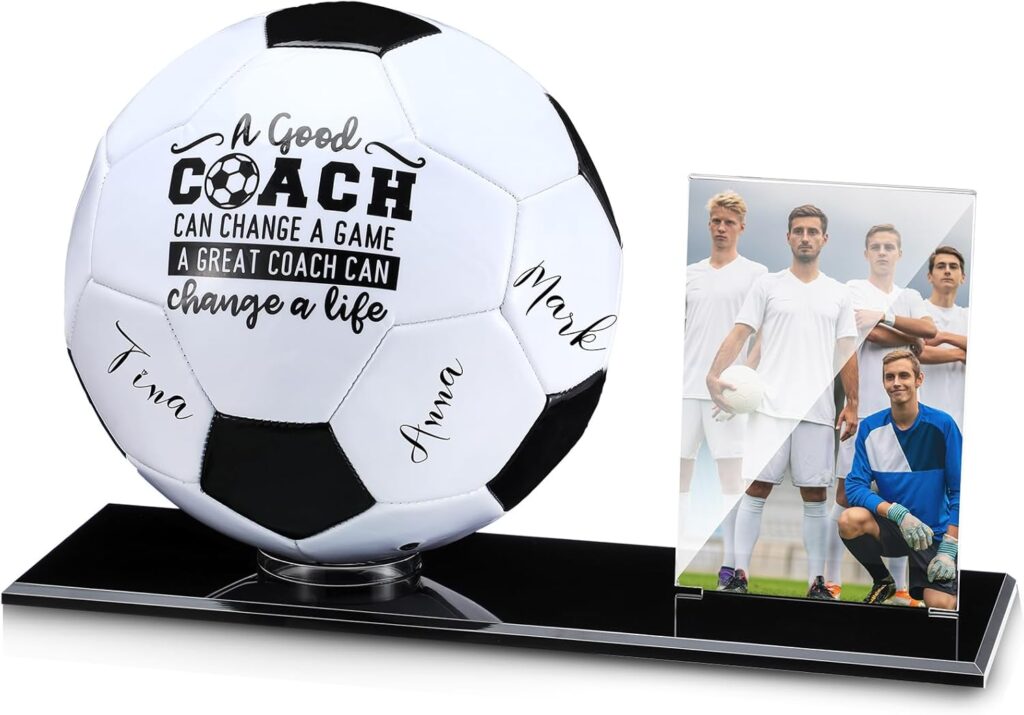 Seematn Autograph Printed Football with Acrylic Stand and Signature Pen Pump Thanks Football Coach Gift Set Two Panels Signature Official Size Coach Gifts for School College Graduation
