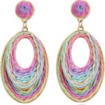 Handmade Raffia Hoop Earrings for Women – Lightweight Boho Dangle Jewelry, Summer Beach Vacation Accessories, Round Oval Straw Wrap Design