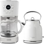 HADEN Coffee Machine, 12 Cup Drip Coffee Maker Bundled with Heritage 1.7 Liter Stainless Steel Electric Kettle, Ivory & Chrome