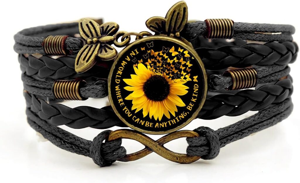 Boho Sunflower Gifts Sunflower Leather Bohemian Bracelet Birthday Gifts for Women Teens Granddaughter Wife Daughter Mom Friendship Bracelets for Her