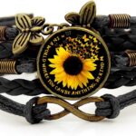 Boho Sunflower Gifts Sunflower Leather Bohemian Bracelet Birthday Gifts for Women Teens Granddaughter Wife Daughter Mom Friendship Bracelets for Her