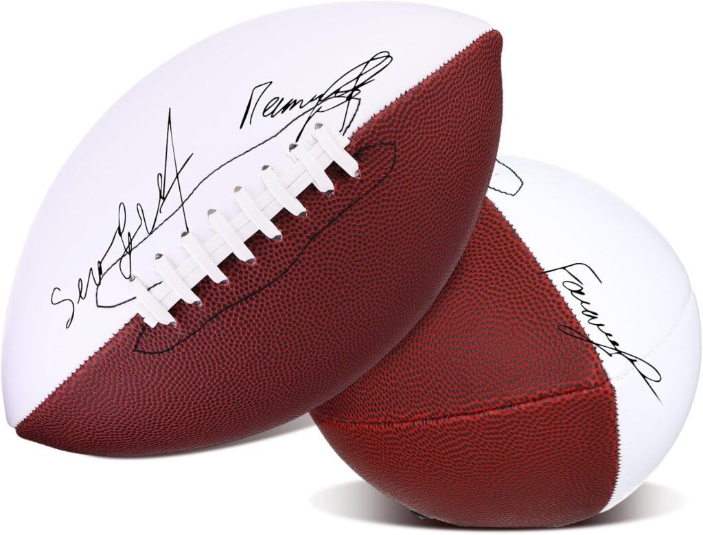 Poen 2 Pcs Autograph Football 12 Inch Blank Football for Signing with 2 Brown and 2 White Panels Signature Blank Full Size Football for Rugby Game Football Trophy Anniversary Graduation Signing