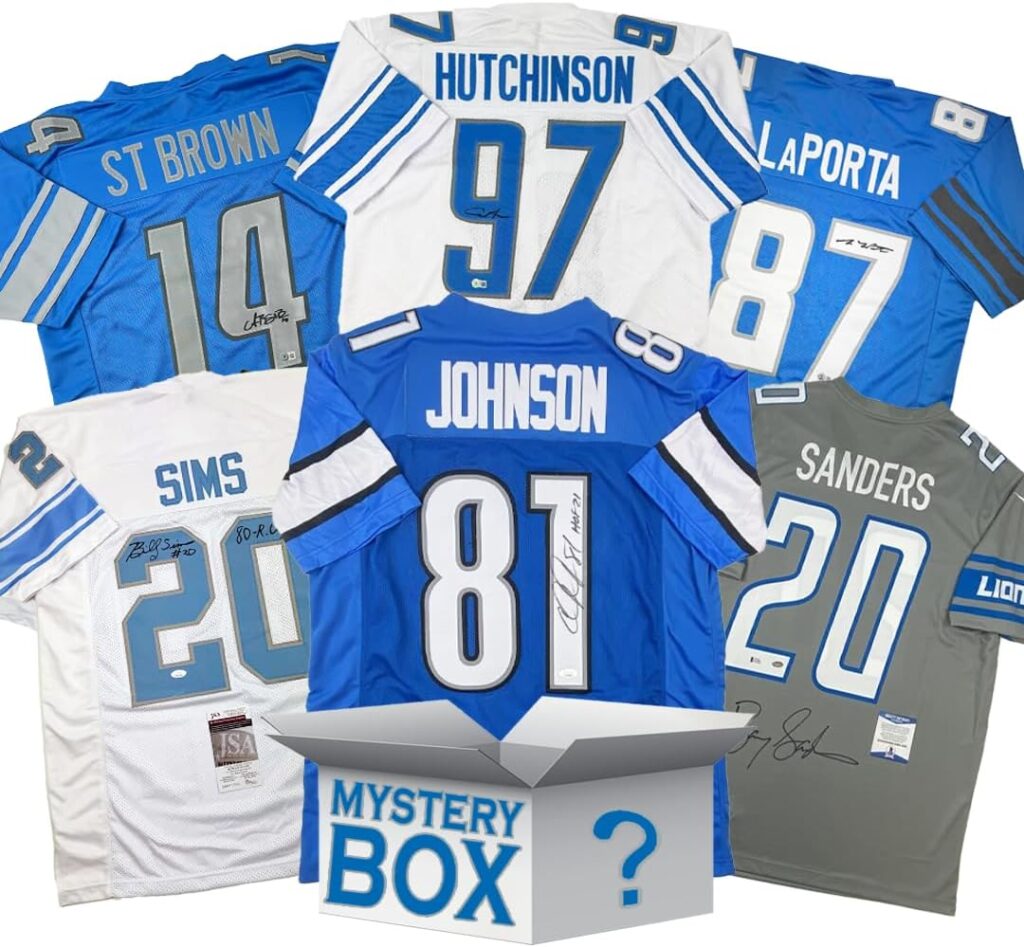 Autographed/Signed Detroit Football Jersey Mystery Box with PSA JSA or Beckett COA