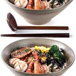 NJCHARMS Ceramic Ramen Bowls set, Noodles Soup Bowls, 2 Sets (6 Piece) 60 Ounce, Large Japanese Ceramic Ramen Bowl with Spoons and Chopsticks for Salad, Udon Pho Asian Noodles, Imitation pottery