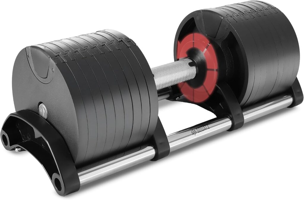 SQUATZ 70lb Adjustable Dumbbell 9 in 1 Weight Options, Fitness Equipment with Anti-Slip Metal Handle, Quick Change Weight Adjustment with Twist Lock Technology, for Full Body Workout and Weightlifting