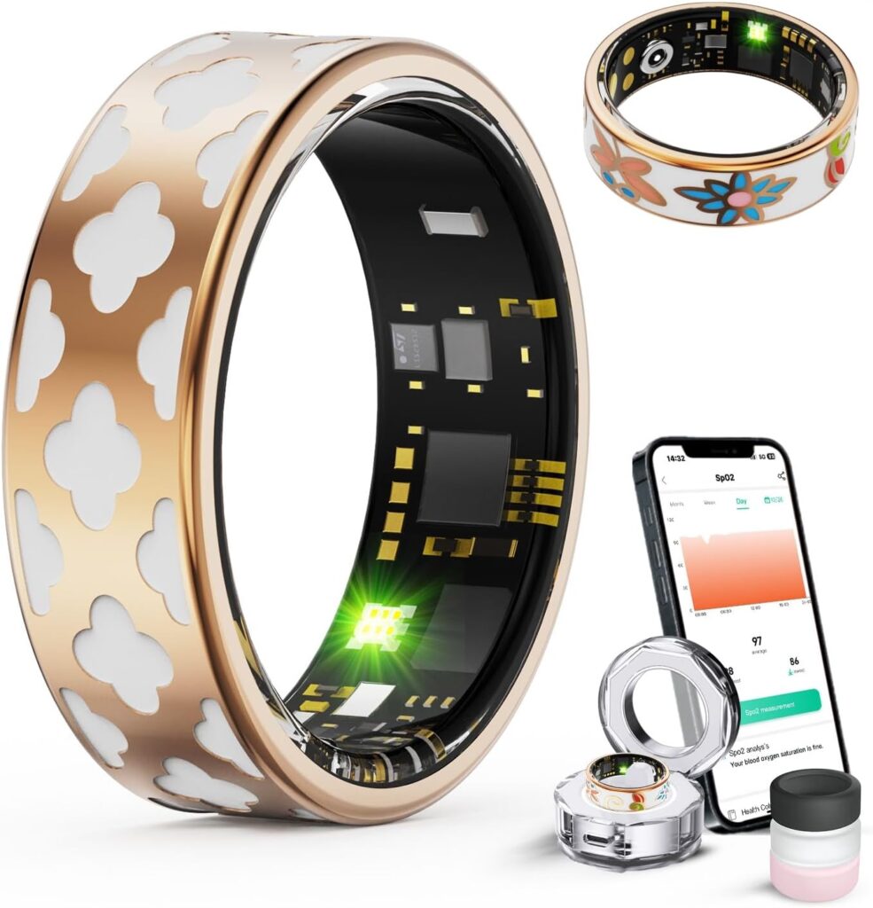 Smart Ring for Women Man, Health Fitness Tracker, IP68 Waterproof Sleep Monitoring with Charging Case and Ring Protector, Remote Photography, No Subscription Fee for iPhone & Android (Rose Gold, 10#)