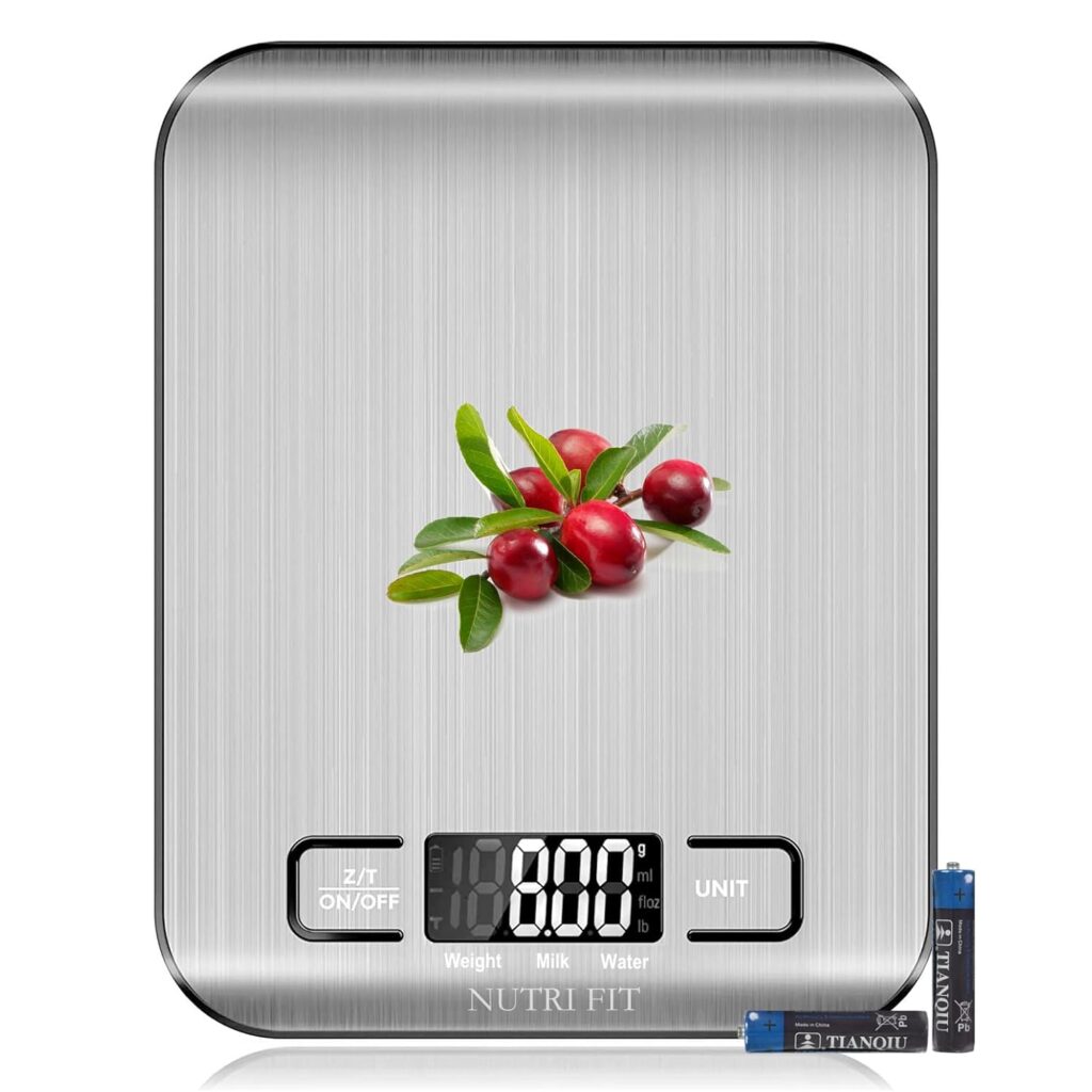 Food Scale, Kitchen Scales Digital Weight Food Grams and Ounces for Weight Loss Baking Cooking of NUTRI FIT, Max 11lb 1g Increment, Backlight LCD Smart Tare Stainless Steel, Easy to Use, AAA Battery