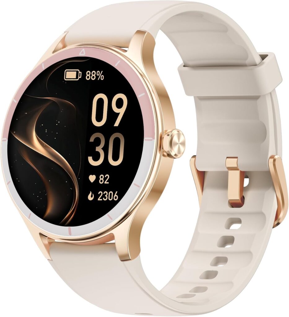 TOOBUR Smart Watch for Women, Smartwatch Compatible Android and iOS Phone, Answer/Make Calls, Fitness Tracker/Step Counter/Running Watch, Sleep/Heart Rate Monitor, 100 Sports, IP68 Waterproof, Beige