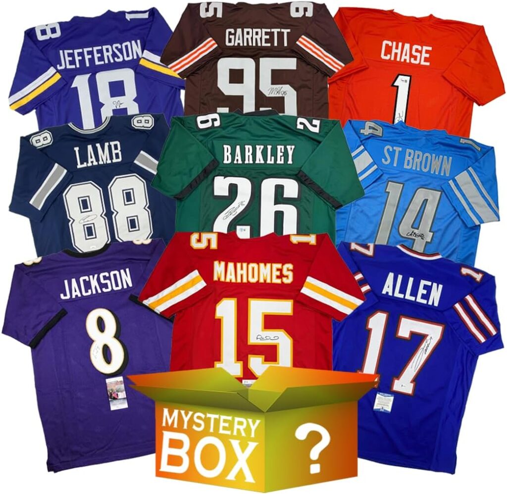 Active Stars Autographed/Signed Football Jersey Mystery Box with PSA JSA or Beckett COA