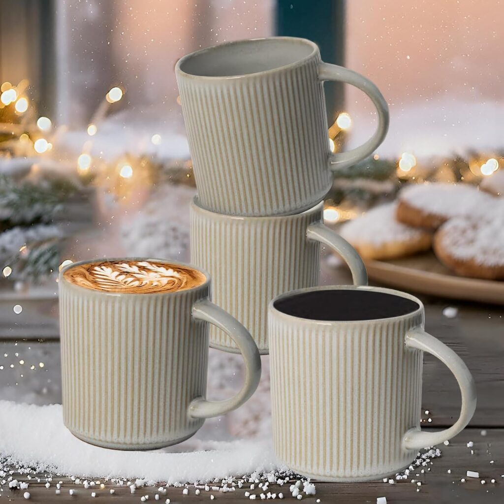 Ceramic Coffee Mugs, 12 oz, White, Handcrafted with Handle, Dishwasher & Microwave Safe (4)