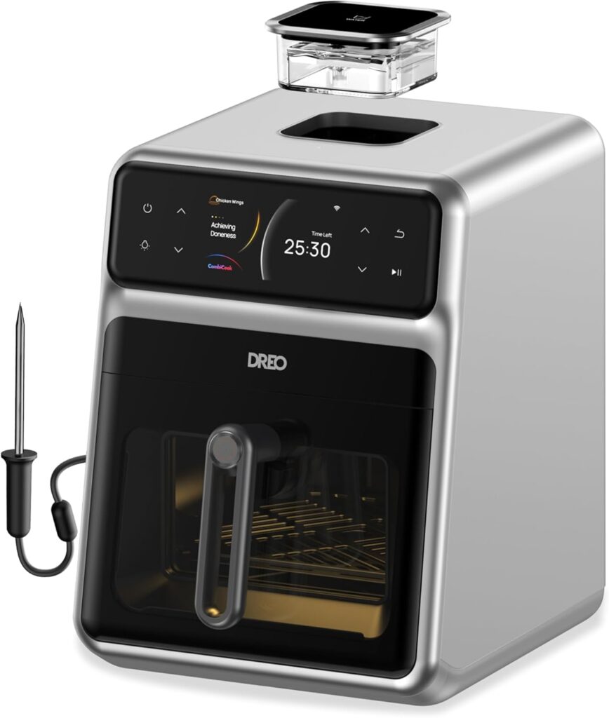 Dreo ChefMaker Combi Fryer, Cook like a pro with just the press of a button, Smart Air Fryer Cooker with Cook probe, Water Atomizer, 3 professional cooking modes, 6 QT