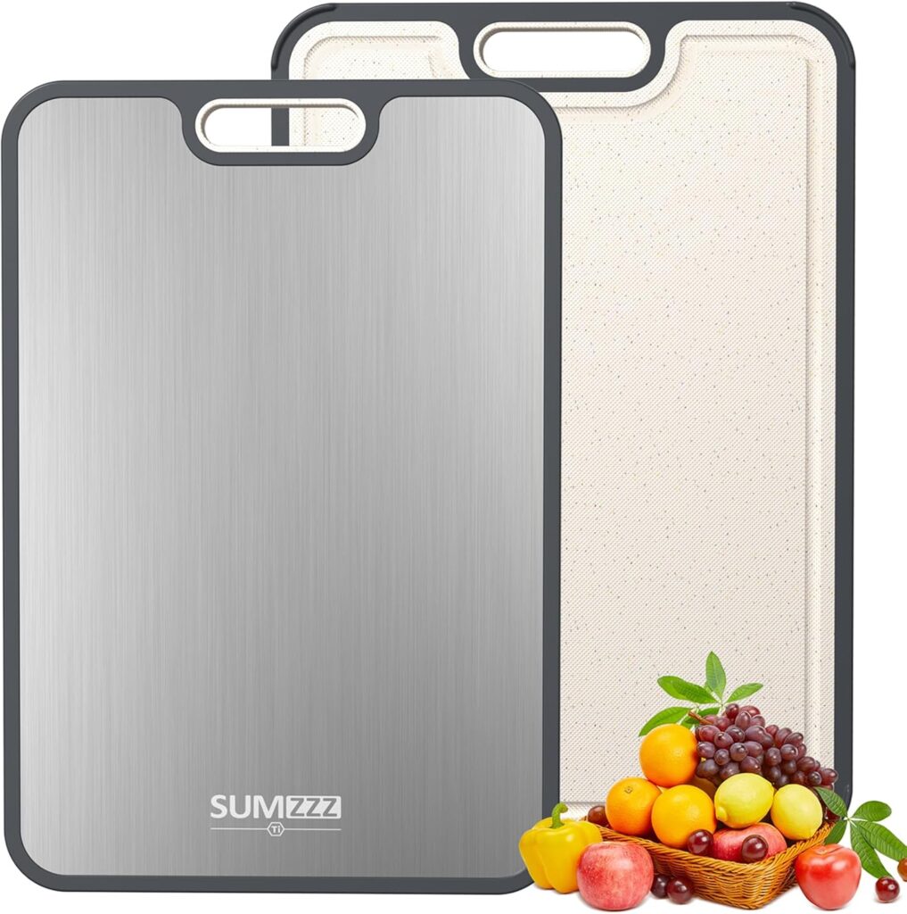 Titanium Cutting Board for Kitchen, Cutting Board Double Sided Food Grade, Pure Titanium, Easy to Clean Large Size 16”×11”