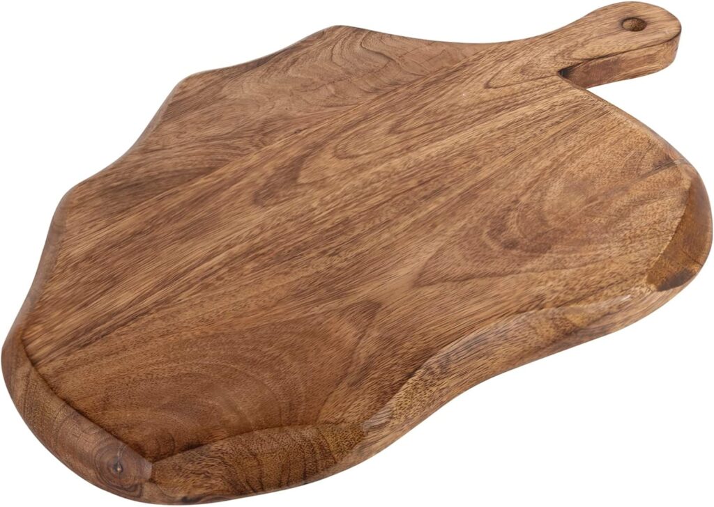 GoCraft Wooden Cutting Board with Handle | Mango Wood Leaf Shape | Chopping, Prep, Serve Board | Charcuterie Platter – 17″ x 10.5″