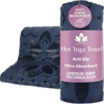 Clever Yoga Hot Yoga Mat Towel – Non-Slip Grip for Hot Yoga, Sweat Absorbent, Honeycomb Silicone Grip, Stays Flat – Ideal for Pilates, Travel, Washable & Lightweight – Dark Blue