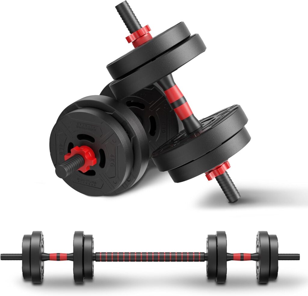 Fitvids Adjustable Dumbbell Set, 40lbs or 60lbs Free Weight Set with Connector, 2 in 1 or 4 in 1 Dumbbell Set for Home Gym Exercise used as Dumbbells, Barbell or Kettlebells, Multiple Sizes