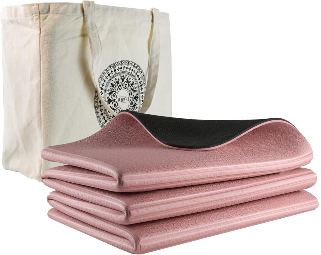 iodoo Foldable Yoga Mat 72″ L x 32″ W x 0.32 Inch Extra Thicked and Wided with Canvas Bag, Folding Yoga Mat for Travel with Canvas Carrying Bag, Non-Slip TPE Exercise Pilates Mat