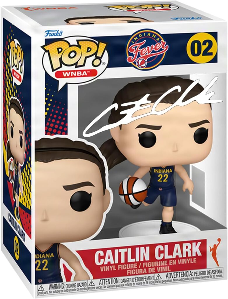 Caitlin Clark #02 Rookie Season Facsimile Signed Reprint Laser Autographed Funko POP! Basketball WNBA: Indiana Fever Figurine with HOFSM Protector Case