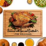 Personalized Turkey Platter for Thanksgiving – Custom Serving Carving Board with Juice Groove – Engraved Wooden Thanksgiving Essentials Gift for Couple