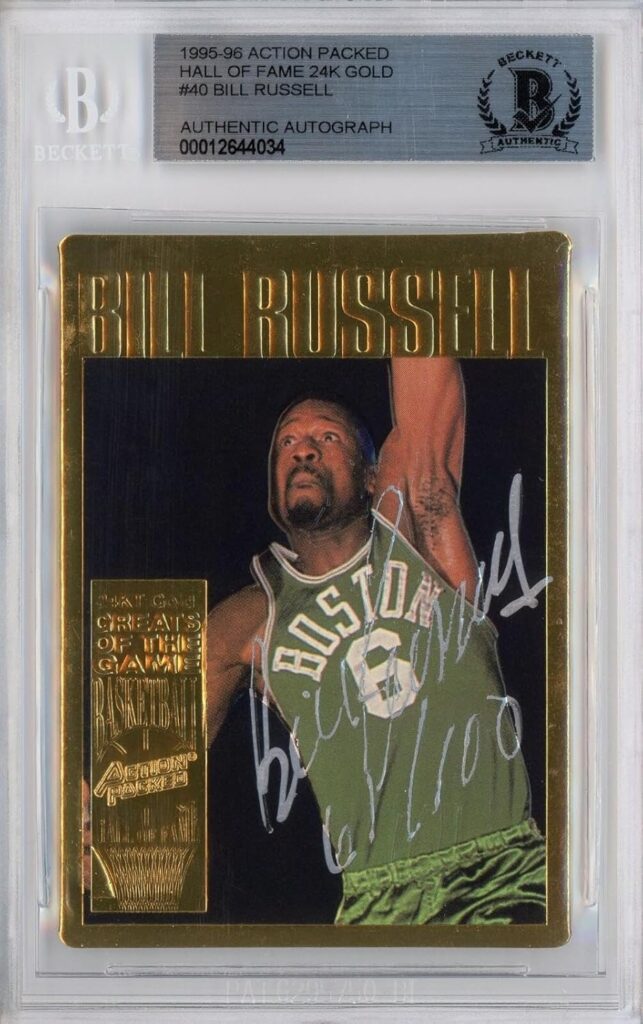 1995 Action Packed #40G Bill Russell Autographed Card #D/100 Signed Photo Jersey – Basketball Autographed Cards